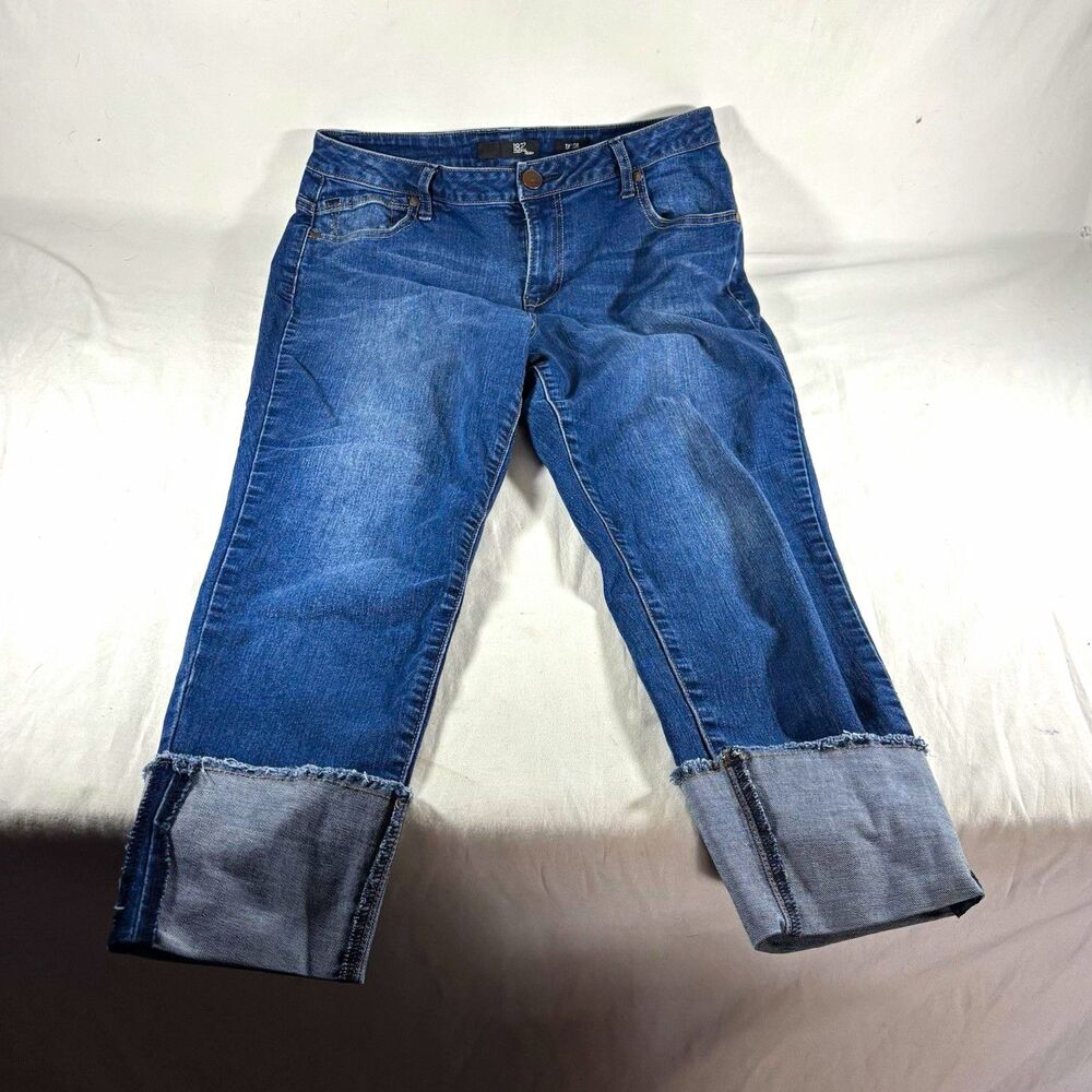 1822 Denim Women’s Blue Medium Wash Straight Leg Mid Rise Cuffed Jeans 14W